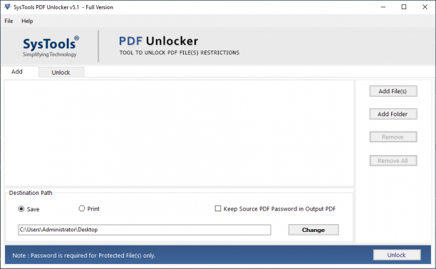 SysTools PDF Unlocker screen.png