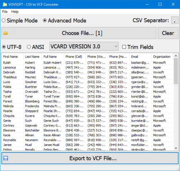 VovSoft CSV to VCF Converter sc.png