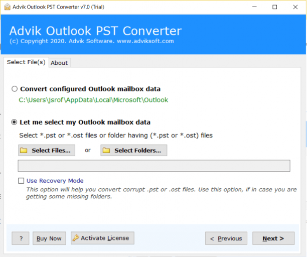 Advik Outlook PST Converter screen.png