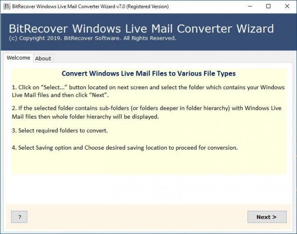 BitRecover Windows Live Mail Converter Wizard screen.jpg