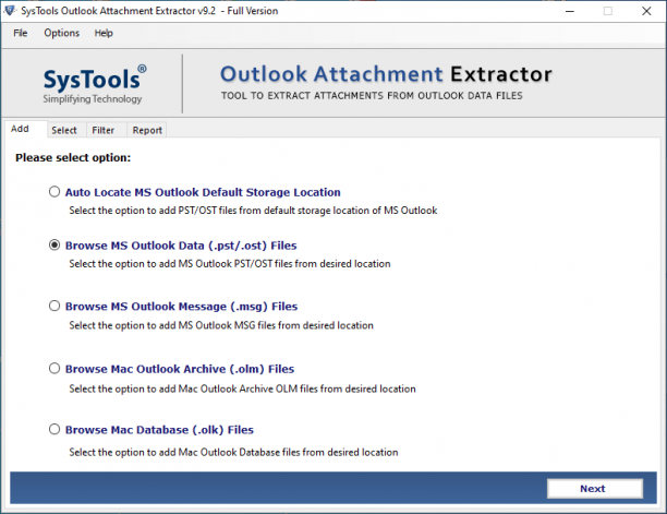 SysTools Outlook Attachment Extractor screen.png