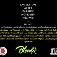 Blondie [1978.11.04] Paradise Rock Club (Wolfgang's Vaults) - Back Cover.JPG